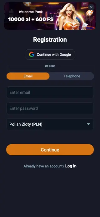 Widok rejestracji Vox Casino na telefonie